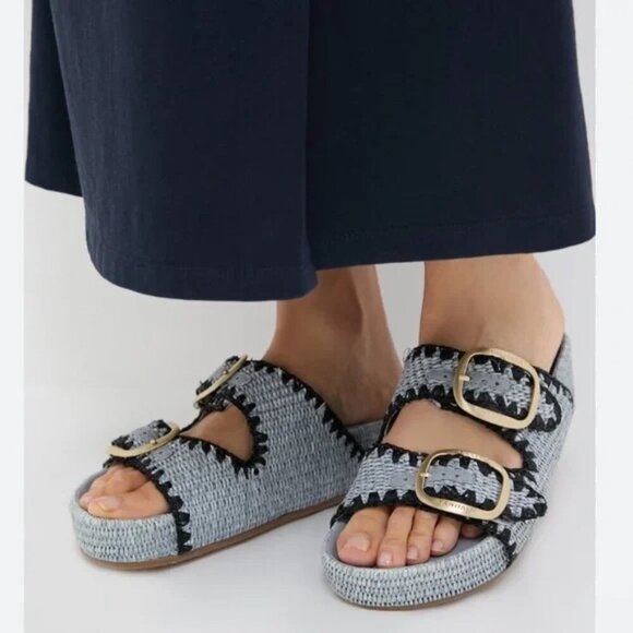 Loeffler Randall Shoes - Loeffler Randall Theo Sandal 7 Blue Black Raffia Woven Platform Slide